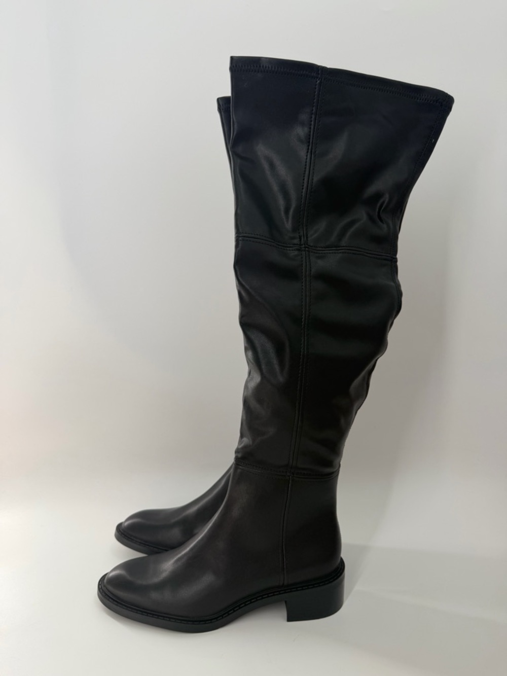 Zara Black Faux Leather Over The Knee Tall Boots
